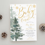 Winter Forest Gold It's Cold Outside Baby Shower Invitation<br><div class="desc">A baby is on the way and it's cold outside! Throw a wonderful winter theme baby shower with this custom invitation. Design features a modern calligraphy script font,  snowflakes and watercolor forest trees. Easily personalize this invite using the online template tools. NOT GOLD FOIL</div>