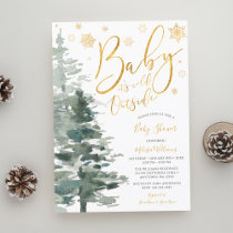 Winter Forest Gold It's Cold Outside Baby Shower Invitation