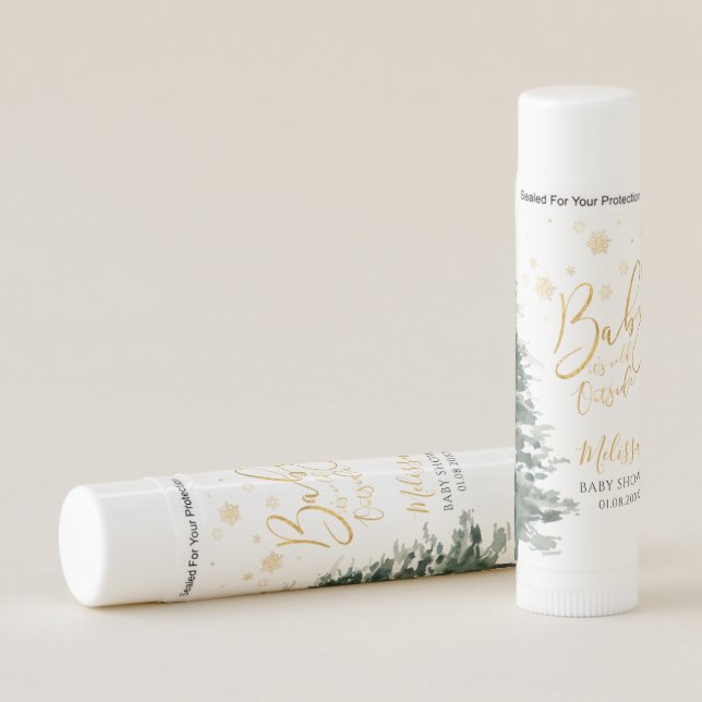 Winter Forest Gold It's Cold Outside Baby Shower Lip Balm (Front)