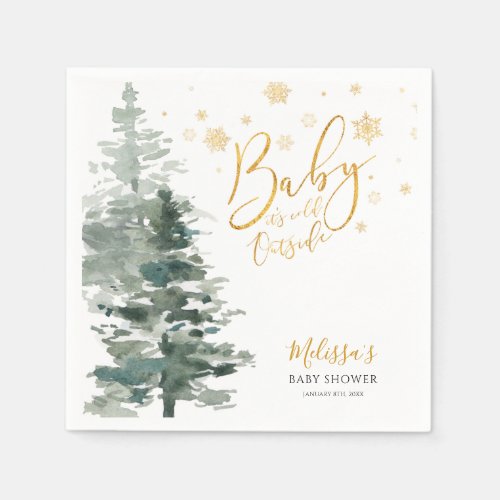 Winter Forest Gold It's Cold Outside Baby Shower Napkins