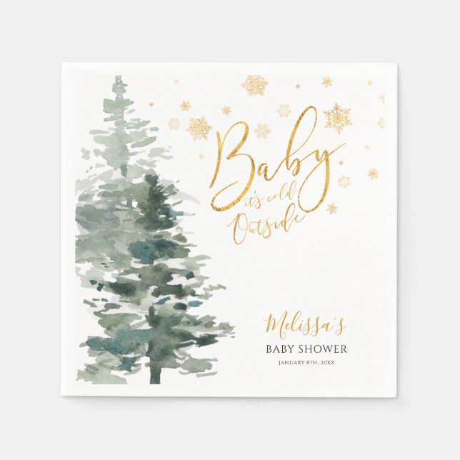 Winter Forest Gold It's Cold Outside Baby Shower Napkins (Front)