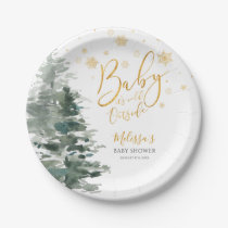 Winter Forest Gold It's Cold Outside Baby Shower Paper Plates