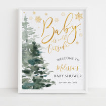 Winter Forest Gold It's Cold Outside Baby Shower Poster