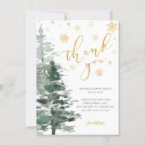 Winter Forest Gold It's Cold Outside Flat Thank You Card