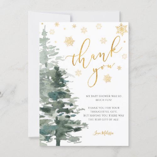 Winter Forest Gold Its Cold Outside Flat Thank You Card