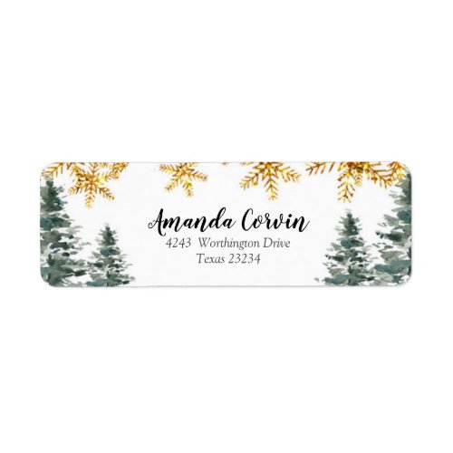 Winter Forest Gold Snowflake Address Label