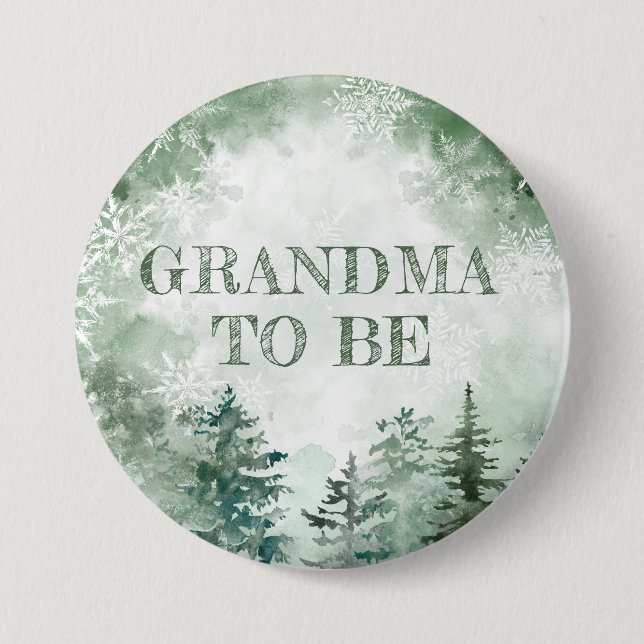 Winter forest grandma to be baby shower button (Front)