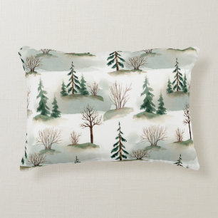 Winter Forest: Hand-Drawn Green Blur Accent Pillow