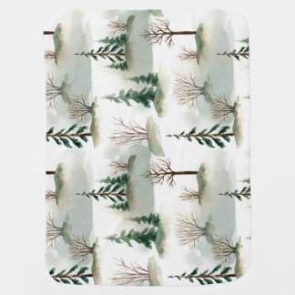 Winter Forest: Hand-Drawn Green Blur Baby Blanket