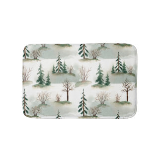 Winter Forest: Hand-Drawn Green Blur Bath Mat