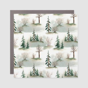 Winter Forest: Hand-Drawn Green Blur Car Magnet
