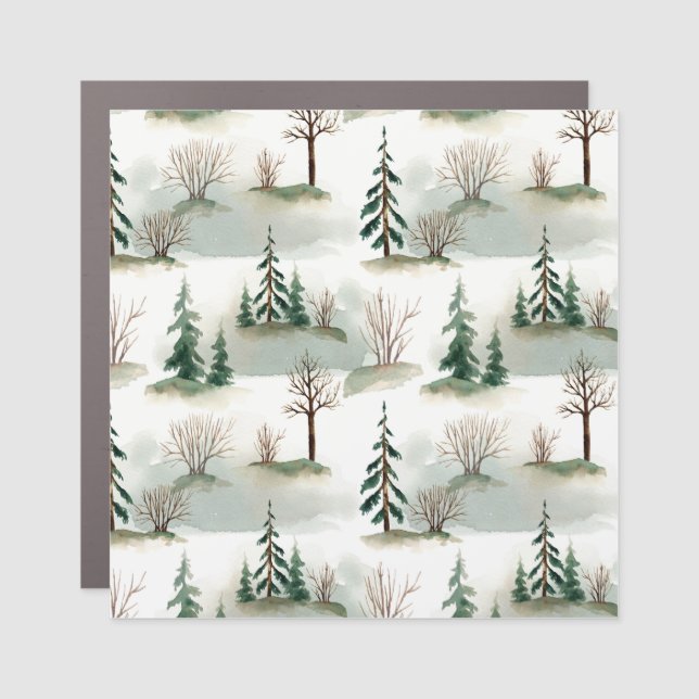 Winter Forest: Hand-Drawn Green Blur Car Magnet (Front)