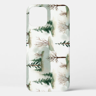 Winter Forest: Hand-Drawn Green Blur iPhone 12 Case