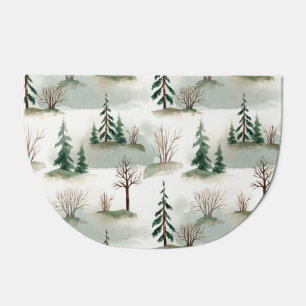 Winter Forest: Hand-Drawn Green Blur Doormat