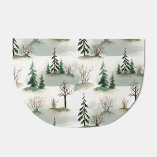 Winter Forest: Hand-Drawn Green Blur Doormat