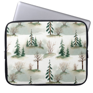 Winter Forest: Hand-Drawn Green Blur Laptop Sleeve