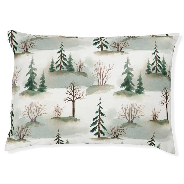 Winter Forest: Hand-Drawn Green Blur Pet Bed (Front)