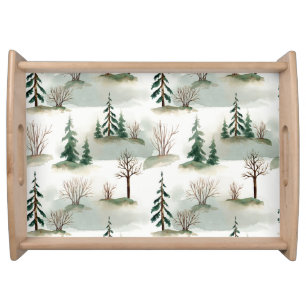 Winter Forest: Hand-Drawn Green Blur Serving Tray