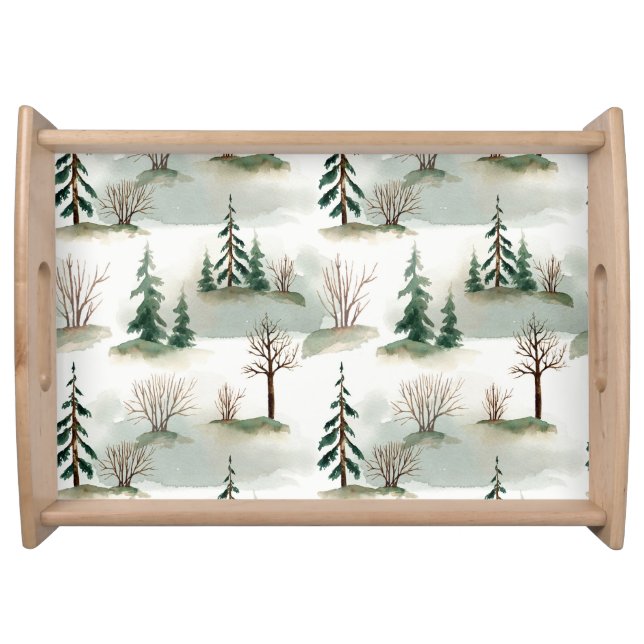 Winter Forest: Hand-Drawn Green Blur Serving Tray (Front)
