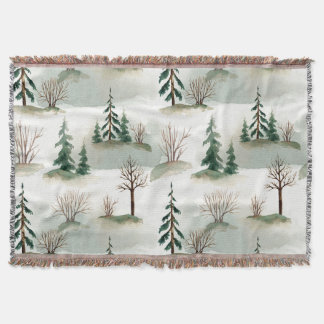 Winter Forest: Hand-Drawn Green Blur Throw Blanket