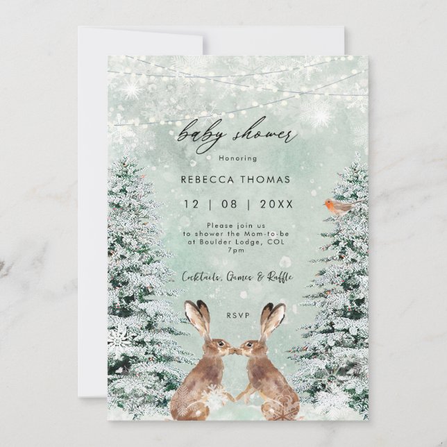 winter forest hares baby shower invitation (Front)