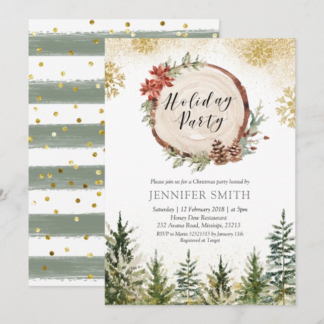 Winter Forest Holiday Christmas Party Invitation (Front/Back)