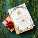 Winter forest holiday family reunion party invitation<br><div class="desc">Elegant winter nature dried branches and pine tree bough watercolor forest elements with a wooden star in fern green, brown and white Christmas family and friends party invitation template. Please note that the background color is editable. You can change it after selecting CUSTOMIZE option. The invitation is suitable for winter...</div>