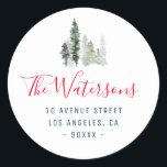 winter forest holiday return address sticker<br><div class="desc">This sticker has a wonderful hand drawn winter forest greenery and red text. The text details can be personalized for color,  font and placement.</div>