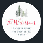 winter forest holiday return address sticker<br><div class="desc">This sticker has a wonderful hand drawn winter forest greenery and red text. The text details can be personalized for color,  font and placement.</div>