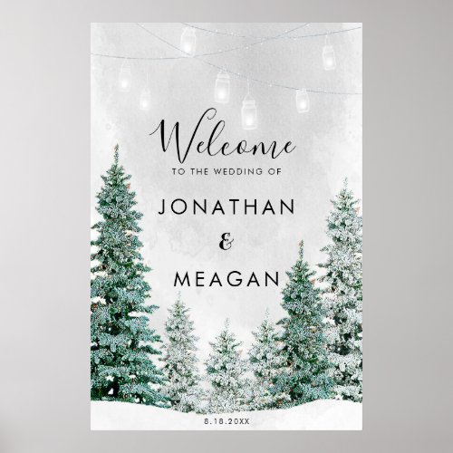 Winter forest holiday welcome wedding sign