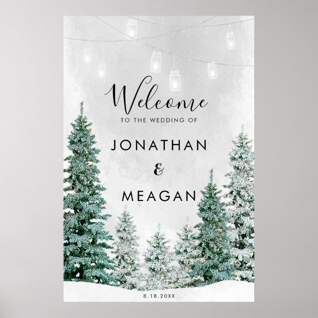 Winter forest holiday welcome wedding sign (Front)