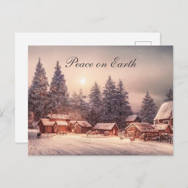 Winter Forest Houses, Peace on Earth Holiday Postcard (Front/Back)