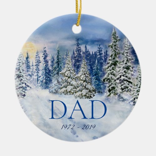 Winter Forest In Memory Dad Photo Christmas Ceramic Ornament