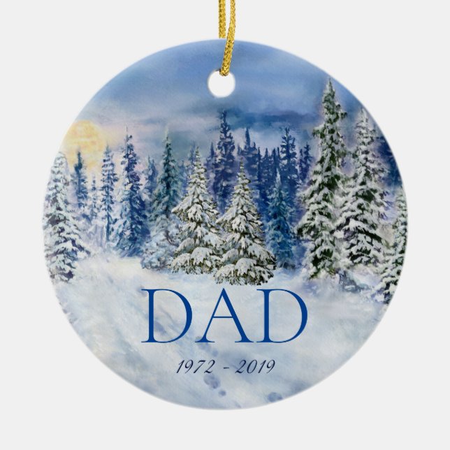 Winter Forest In Memory Dad Photo Christmas Ceramic Ornament (Front)