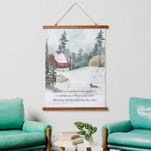 Winter Forest Lake Watercolor and Optional Wording Hanging Tapestry