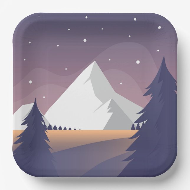 Winter Forest Landscape Paper Plates (Front)