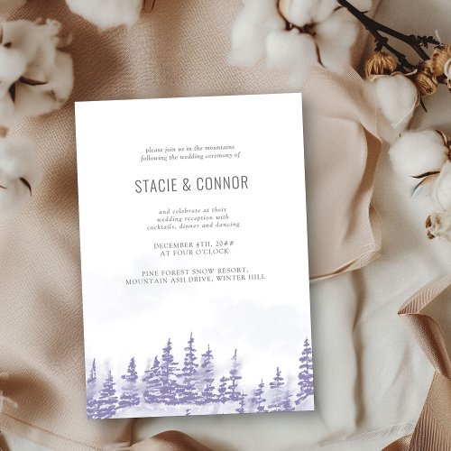 Winter Forest Lavender Grey Wedding Reception Only Invitation