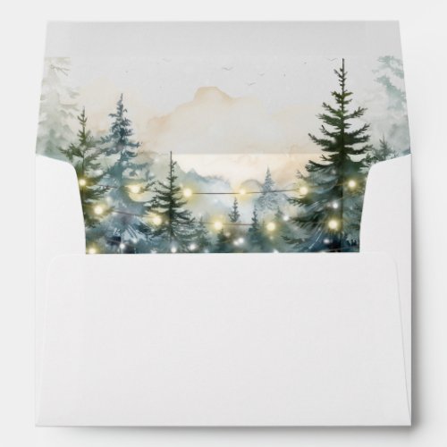 winter forest lights holiday lined envelopes