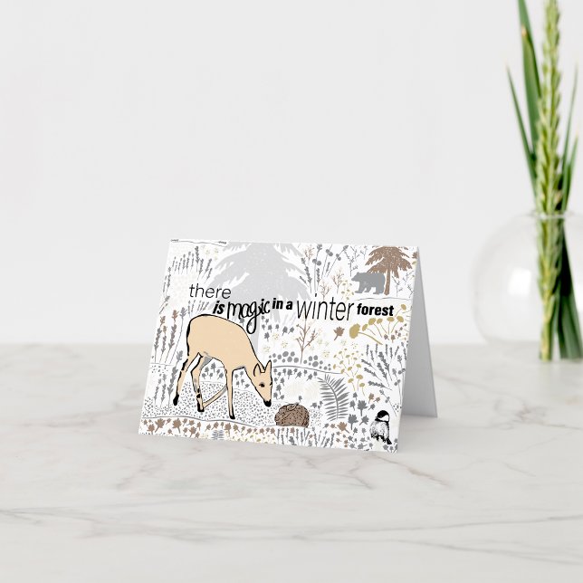Winter Forest Magic Deer Holiday Card (Winter Forest Magic Deer Holiday Card by Jenn Steffen Art.)