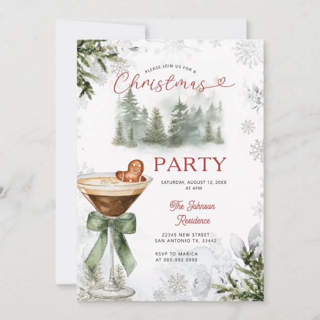 Winter Forest Martini Christmas Party Invite (Front)