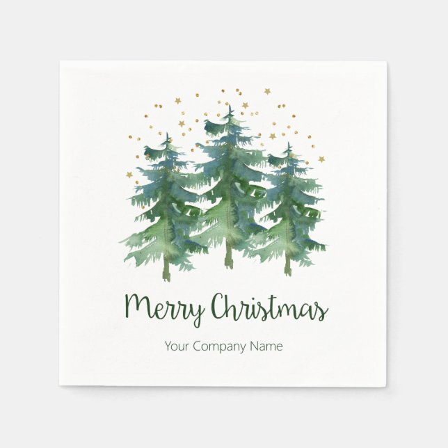 Winter Forest Merry Christmas Company Paper Napkins (Front)