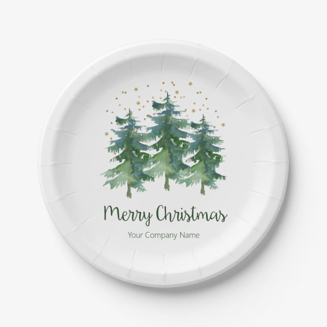 Winter Forest Merry Christmas Company Paper Plate (Front)