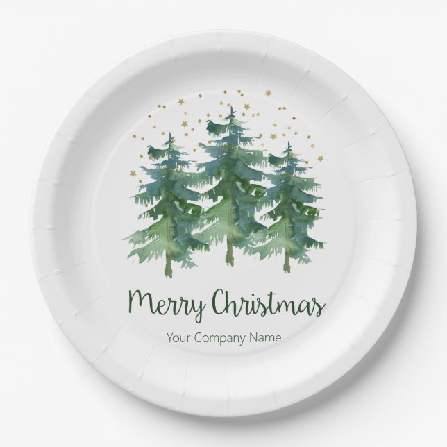 Winter Forest Merry Christmas Company Paper Plates (Front)