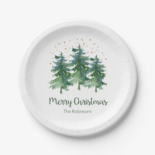 Winter Forest Merry Christmas Paper Plate
