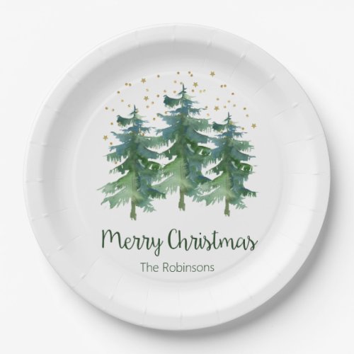 Winter Forest Merry Christmas Paper Plate