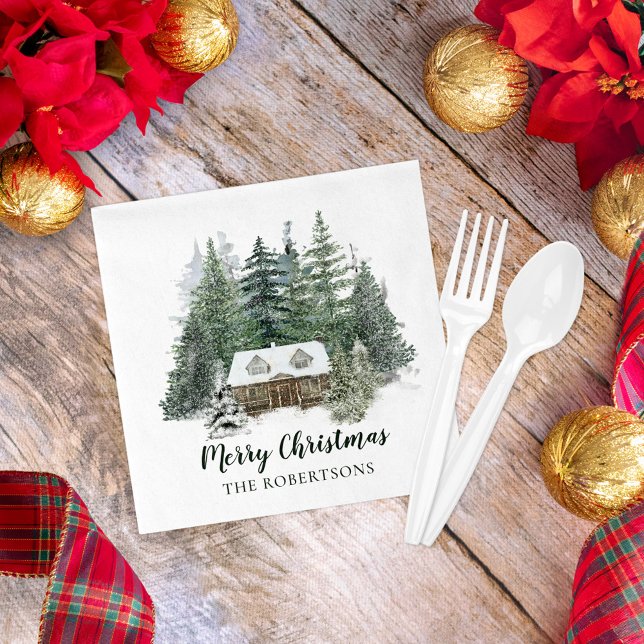 Winter Forest Merry Christmas Rustic Cabin  Napkins (Creator Uploaded)
