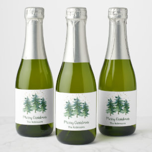 Winter Forest Merry Christmas Sparkling Wine Label
