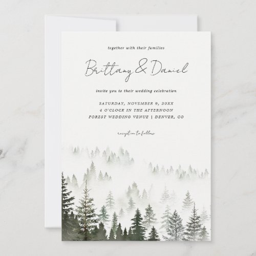 Winter Forest Modern Script Photo QR Code Wedding Invitation