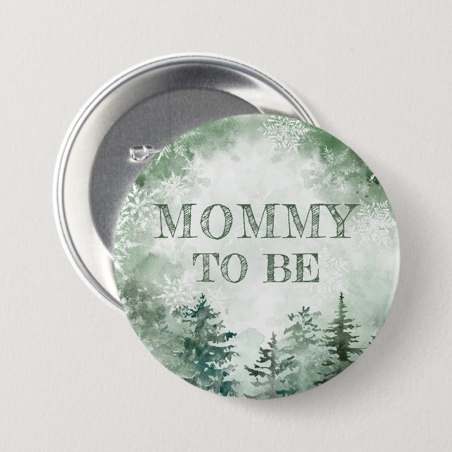Winter forest mommy to be baby shower button (Front & Back)