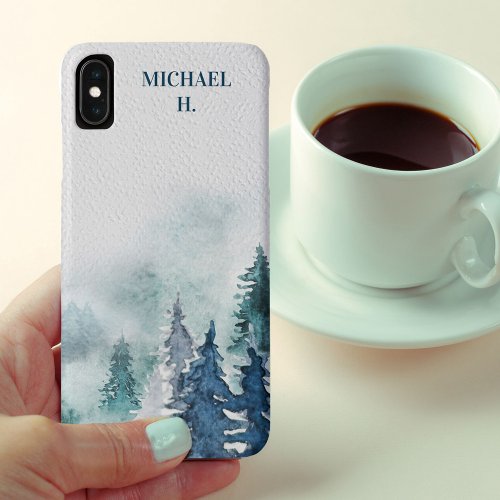 Winter Forest Moody Watercolor Personalized iPhone XS Max Case